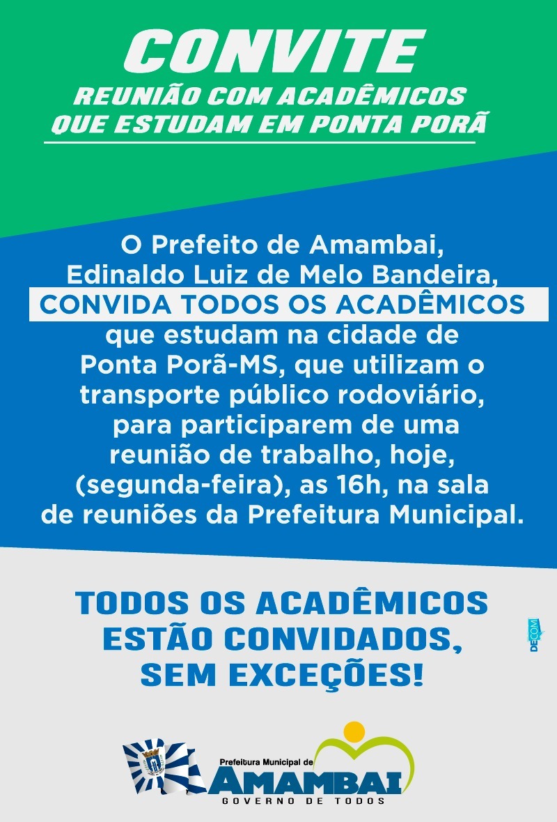 CONVITE - Reunião com acadêmicos que estudam em Ponta Porã