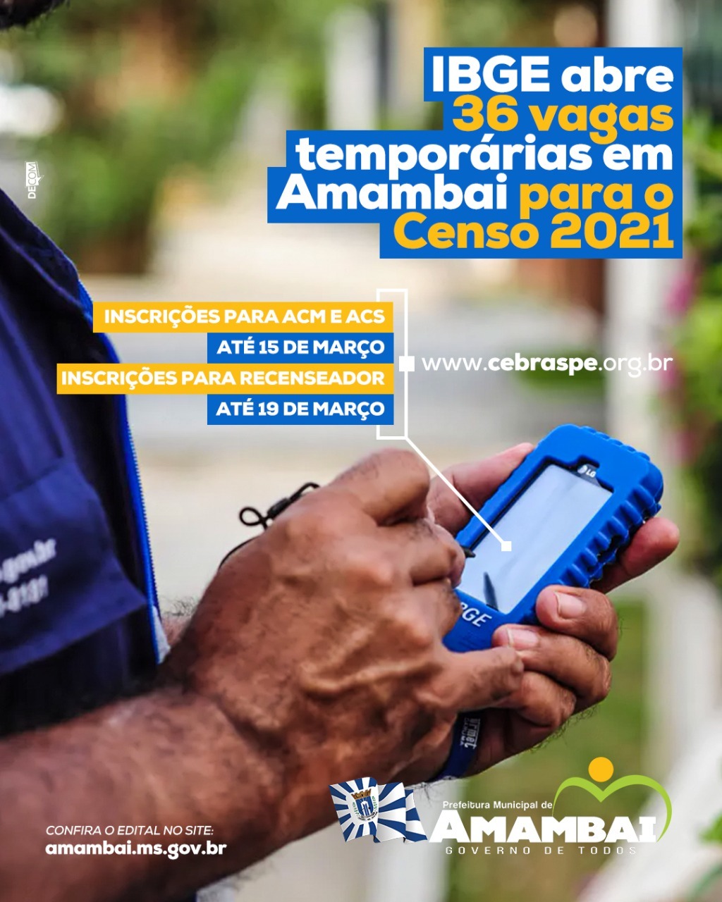 IBGE abre 36 vagas temporárias em Amambai para o Censo 2021