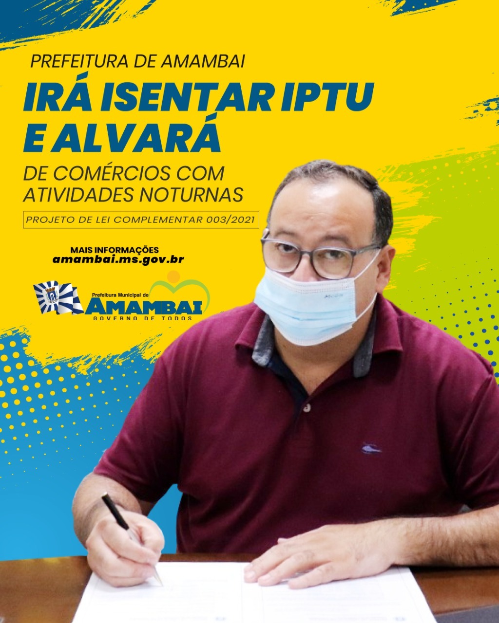 Dr. Bandeira encaminha para aprovação da Câmara, em regime de urgência, isenção de IPTU e alvará para comércios noturnos