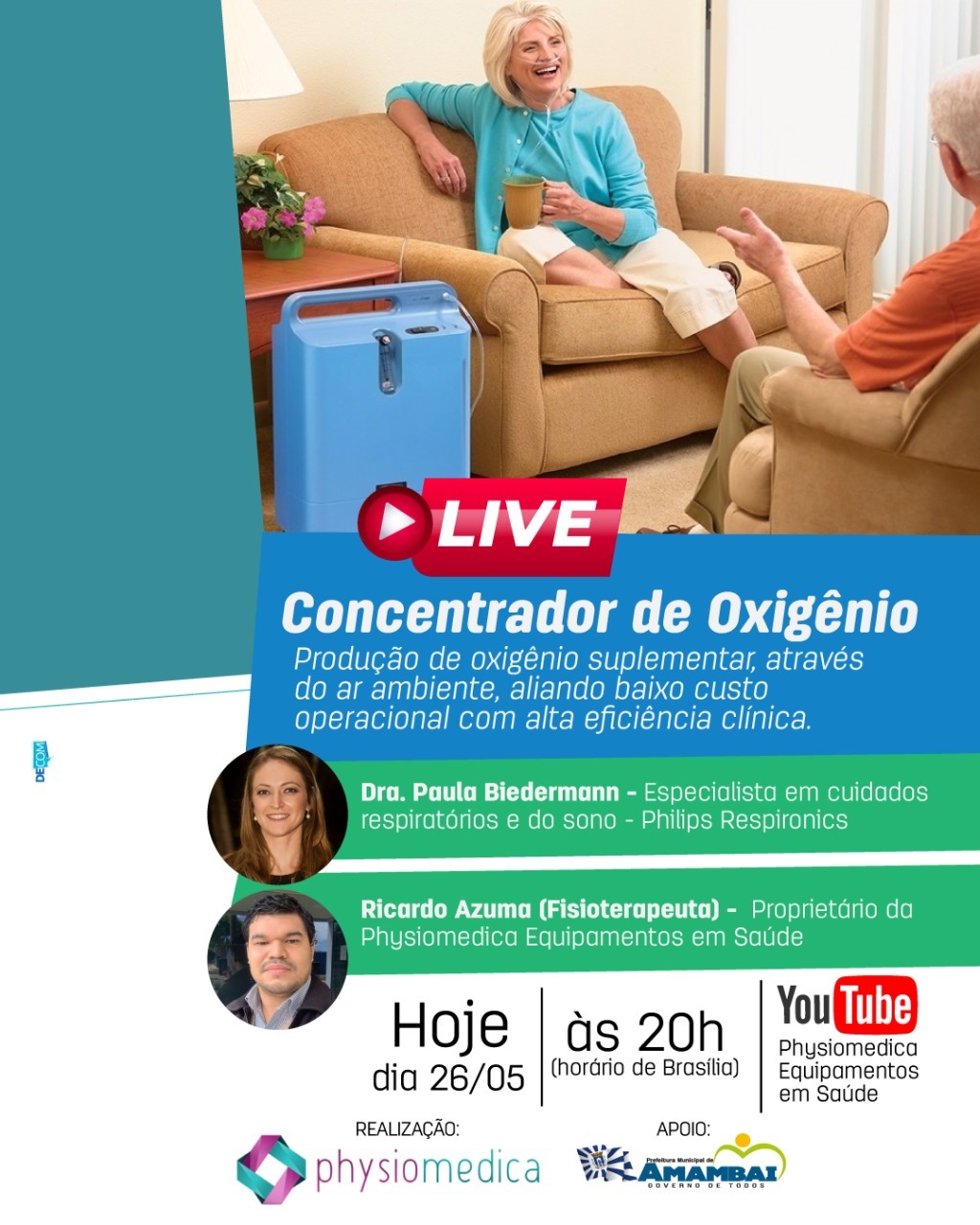 Physiomedica e Philips Respironics apresentam live sobre Concentrador de Oxigênio nesta quarta