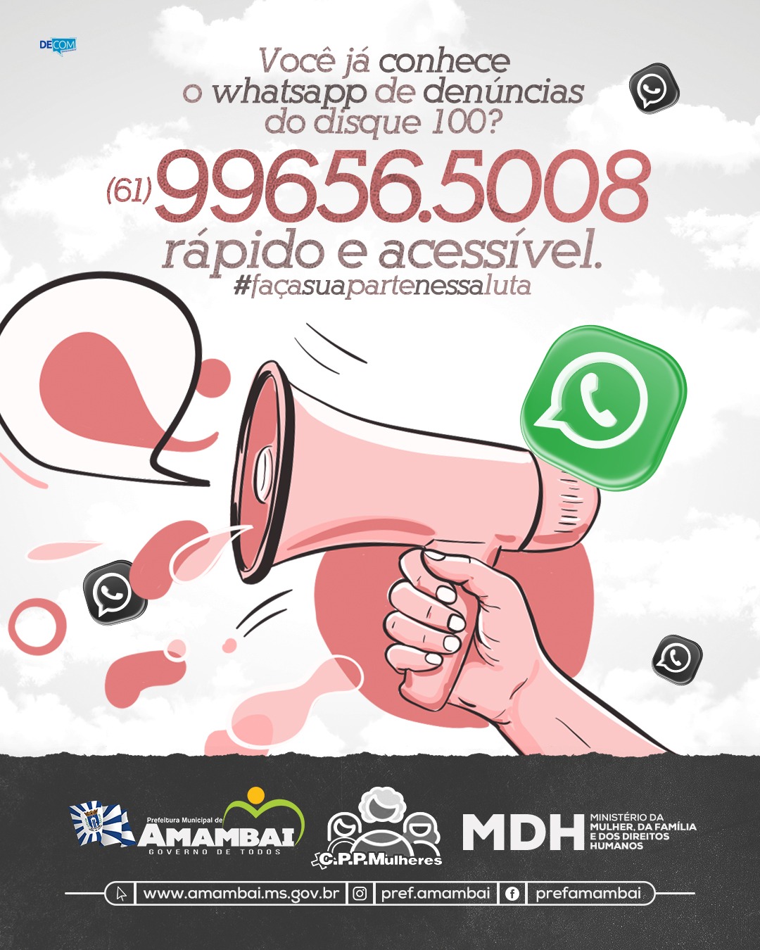 Denúncias de violência doméstica também podem ser feitas pelo WhatsApp