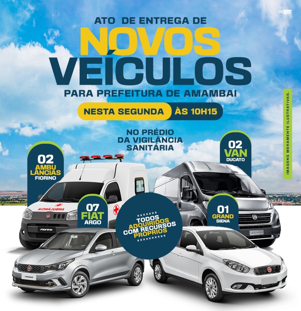 Em instantes, Prefeito Bandeira entrega 12 novos veículos para gestão de Amambai