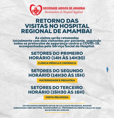 Hospital Regional de Amambai retomará visitas a pacientes com novas regras e horários