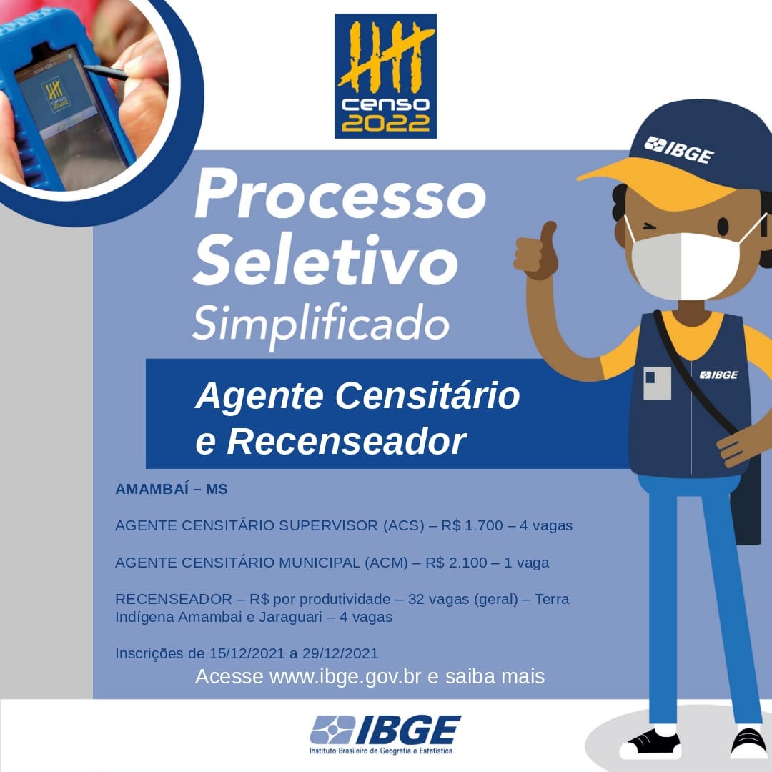 IBGE realiza processo seletivo para contratação de agente censitário e recenseador