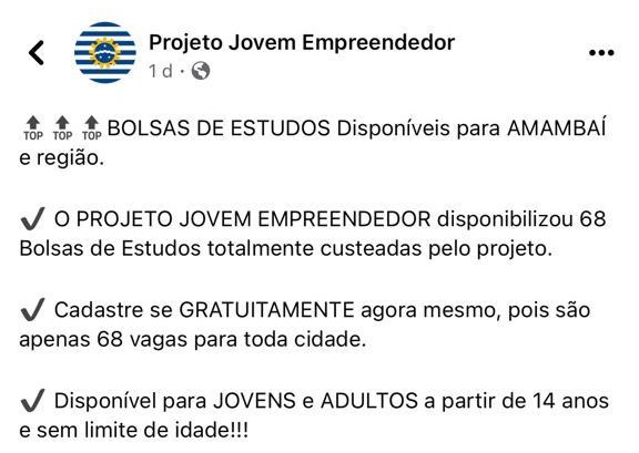 Prefeitura de Amambai comunica à população que desconhece informação repassada por página do Facebook