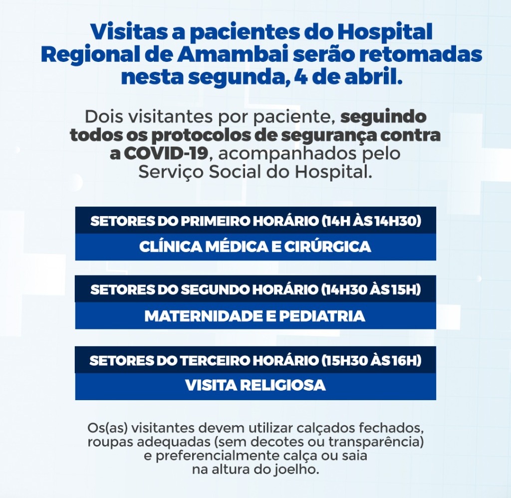 Visitas a pacientes do Hospital Regional de Amambai serão retomadas nesta segunda