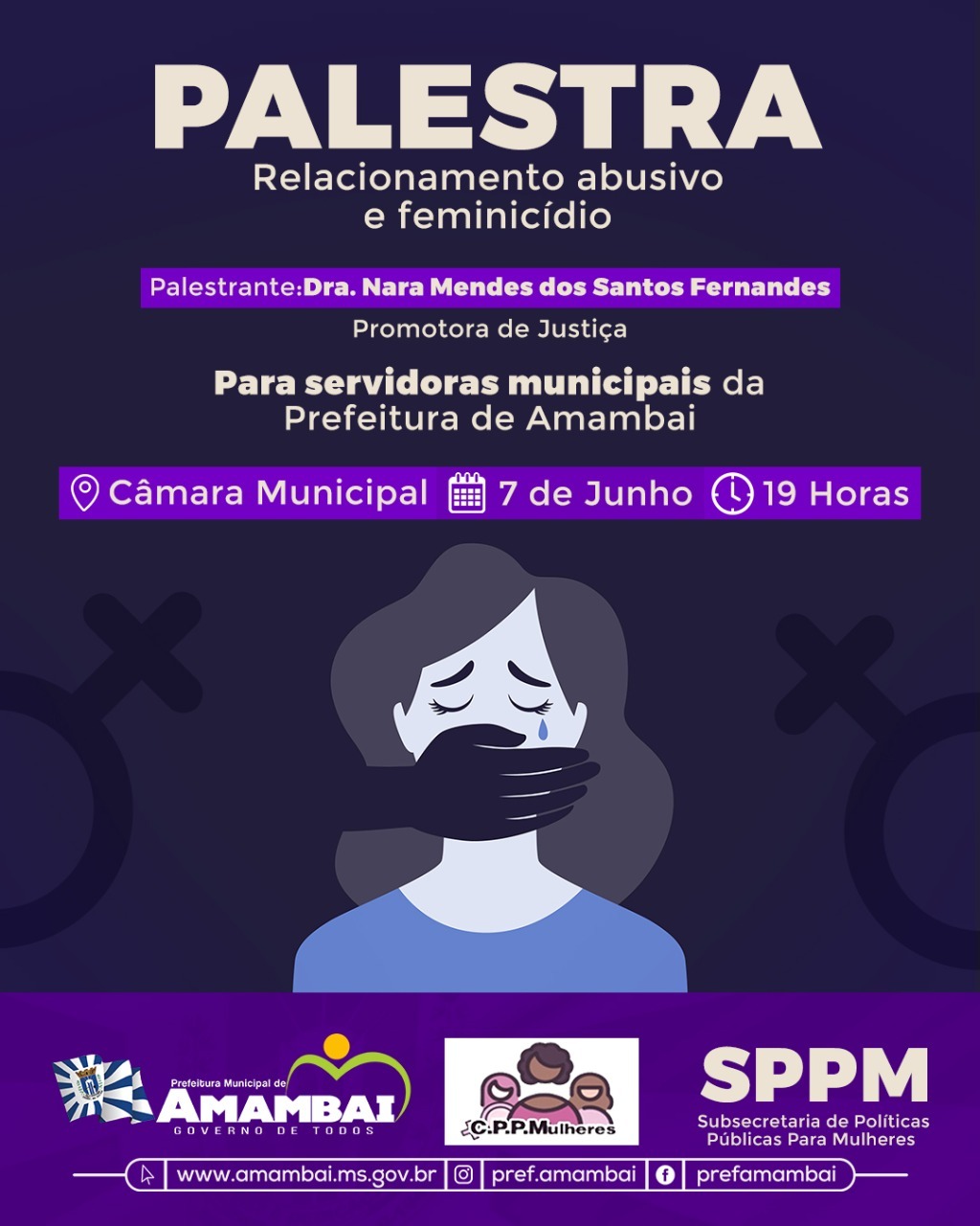 Prefeitura de Amambai promove palestra sobre Relacionamento Abusivo e Feminicídio nesta terça-feira