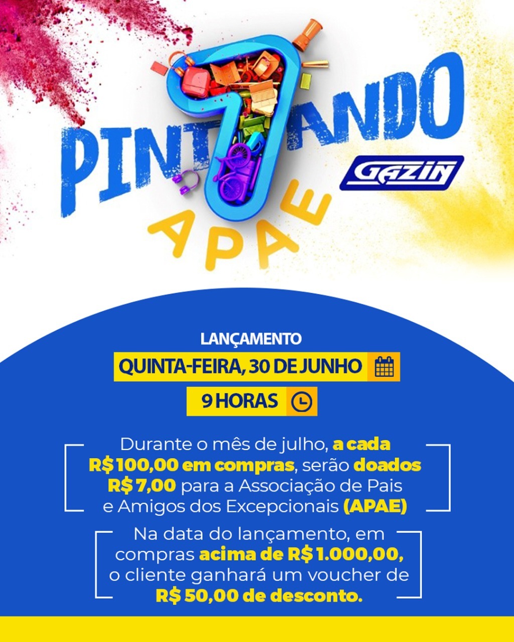 Gazin inicia campanha Pintando o 7 em prol da APAE de Amambai
