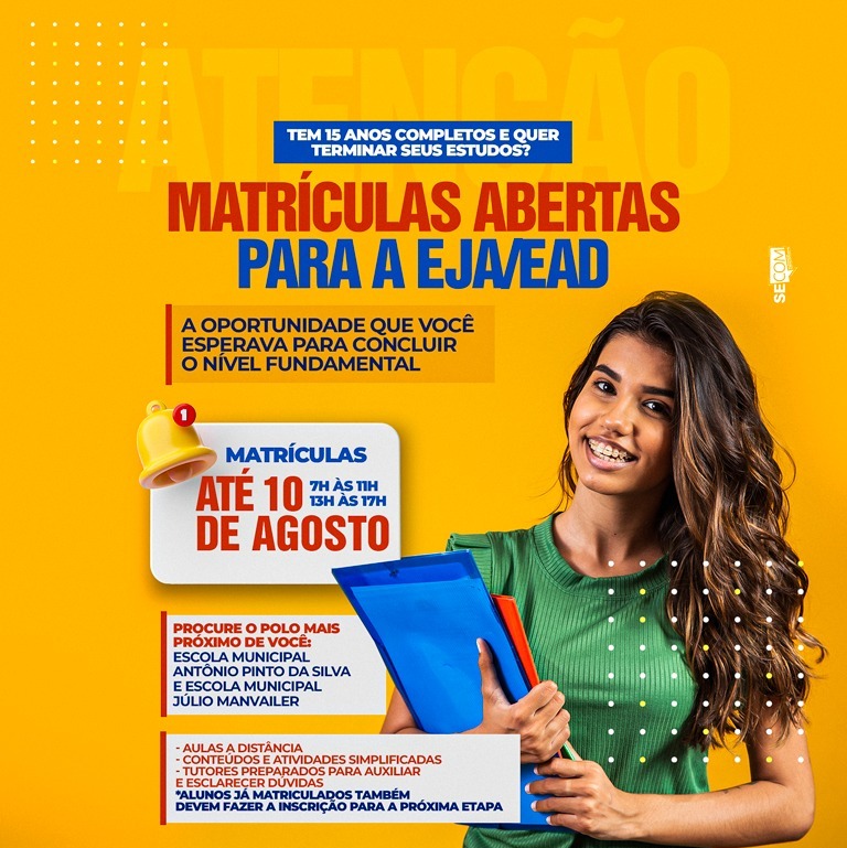 Secretaria de Educação de Amambai abre matrículas da EJA/EAD para estudantes da primeira etapa e novos alunos