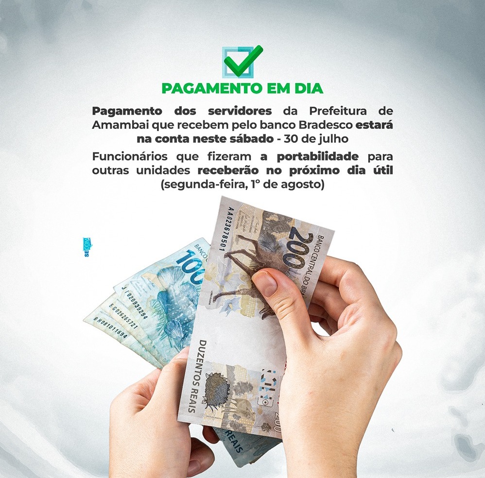 Prefeito Bandeira confirma salário referente ao mês de julho para este sábado, mantendo o pagamento em dia