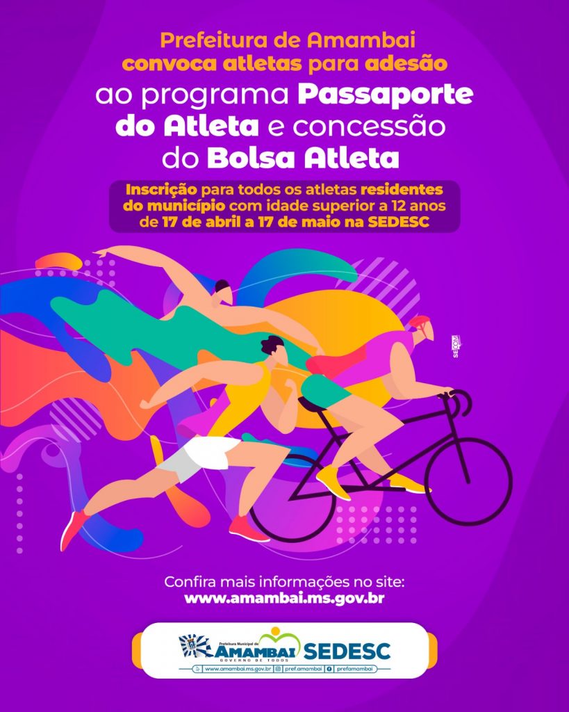 Prefeitura de Amambai convoca atletas para adesão ao programa Passaporte do Atleta e concessão do Bolsa Atleta
