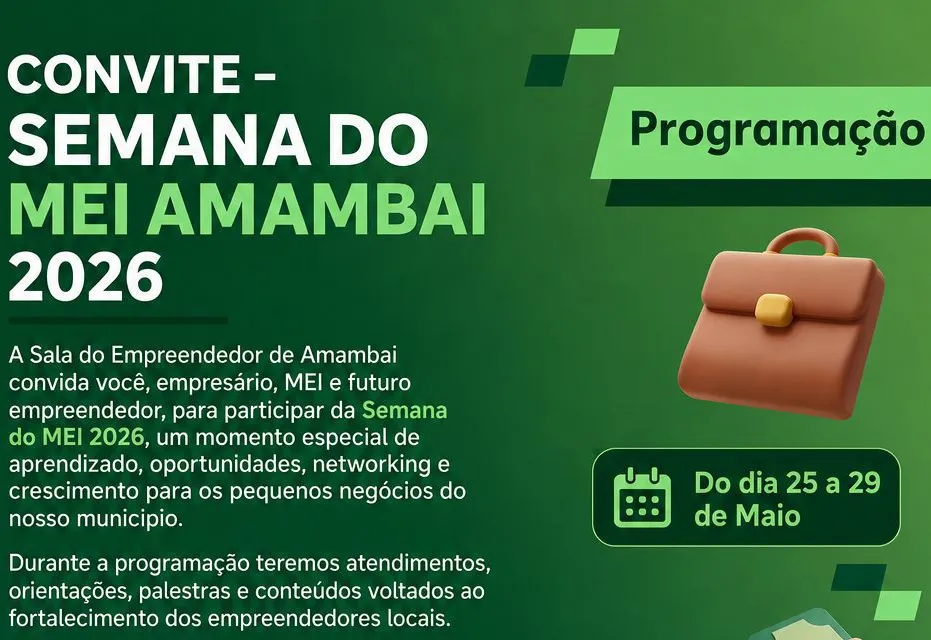 Semana do MEI 2026 será realizada em Amambai com palestras, orientações e incentivo ao empreendedorismo
