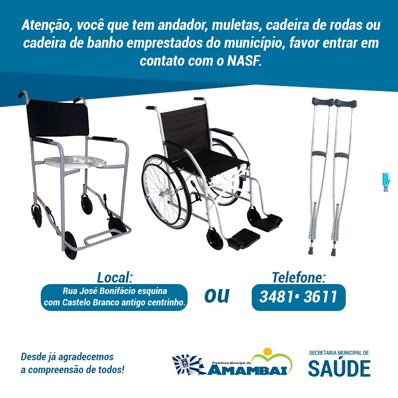 Prefeitura solicita a devolução de equipamentos ortopédicos do NASF
