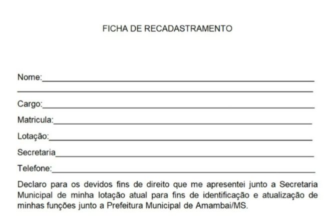 Atenção servidores da Prefeitura de Amambai: recadastramento obrigatório até 31 de janeiro