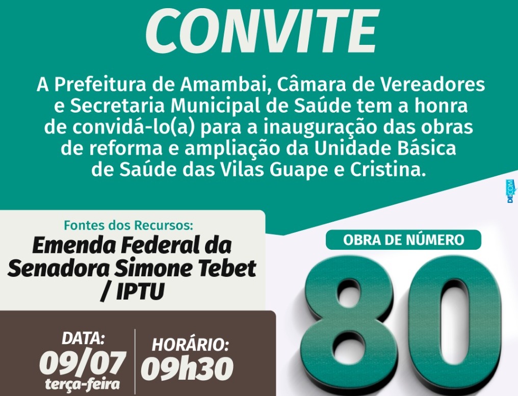 Prefeito de Amambai inaugura nesta segunda-feira Posto de Saúde das Vilas Guape e Cristina