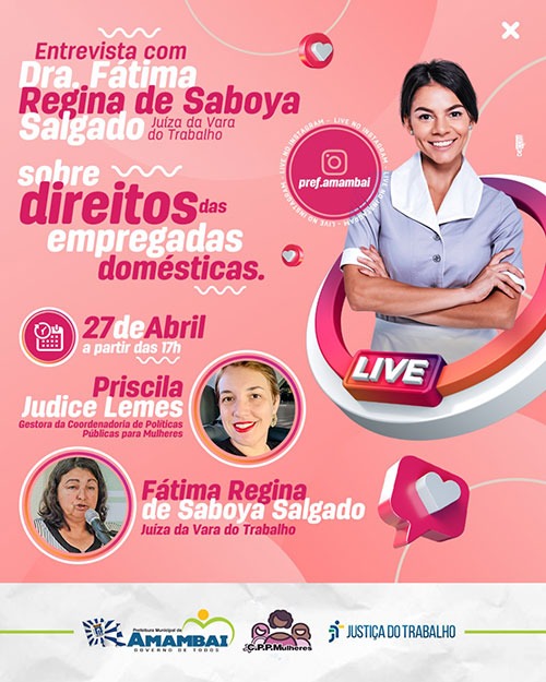 Juíza do Trabalho de Amambai, Dra. Fátima Regina de Saboya Salgado, será entrevistada no Dia da Empregada Doméstica