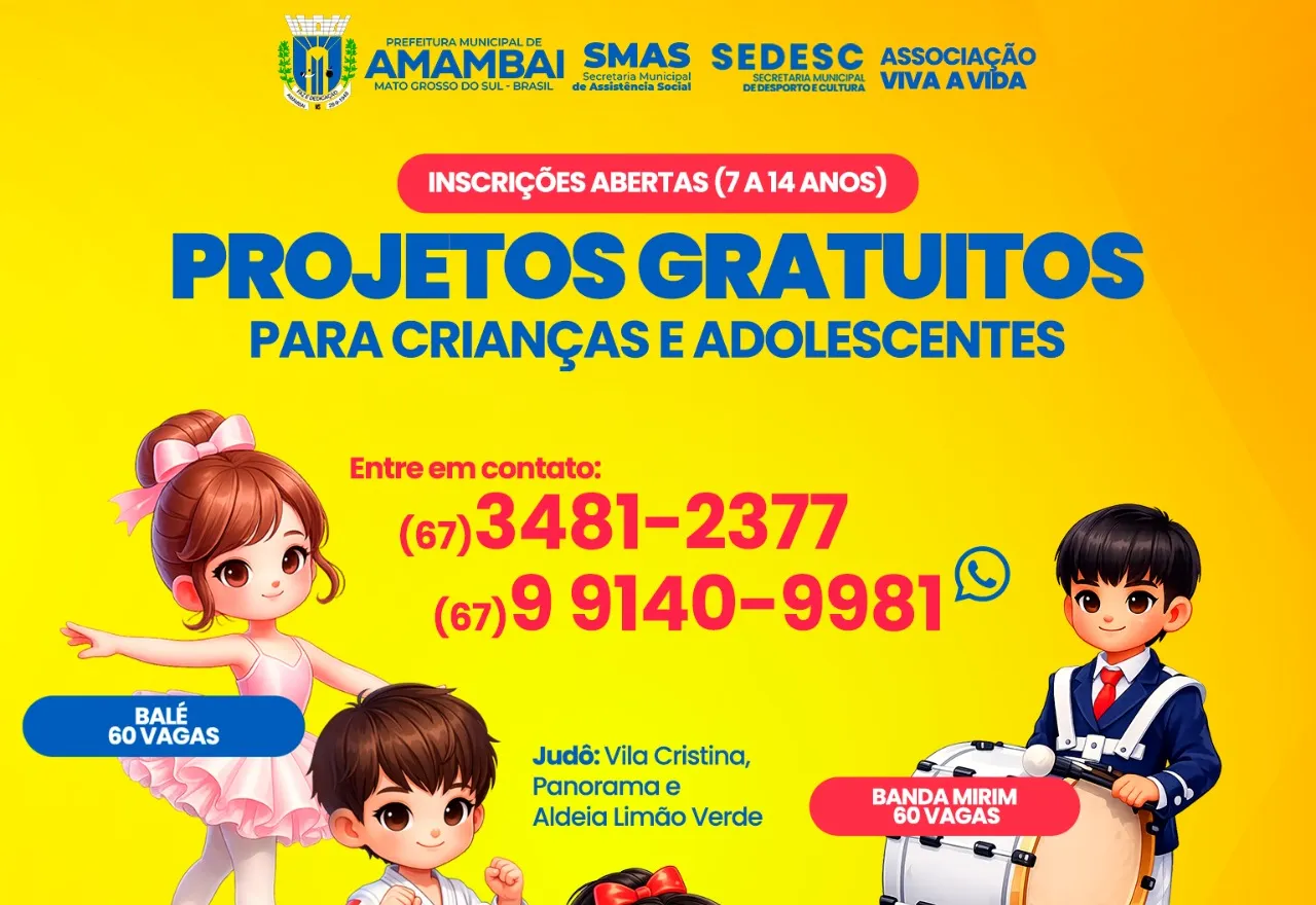 Vagas Abertas Gratuitas: Cultura e Esporte Transformam a Vida de Crianças e Adolescentes em Amambai