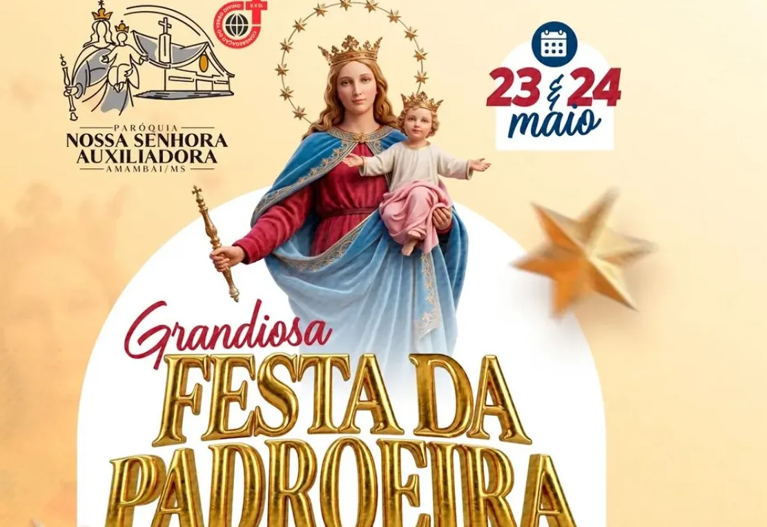Festa da Padroeira Nossa Senhora Auxiliadora acontece nos dias 23 e 24 de maio em Amambai
