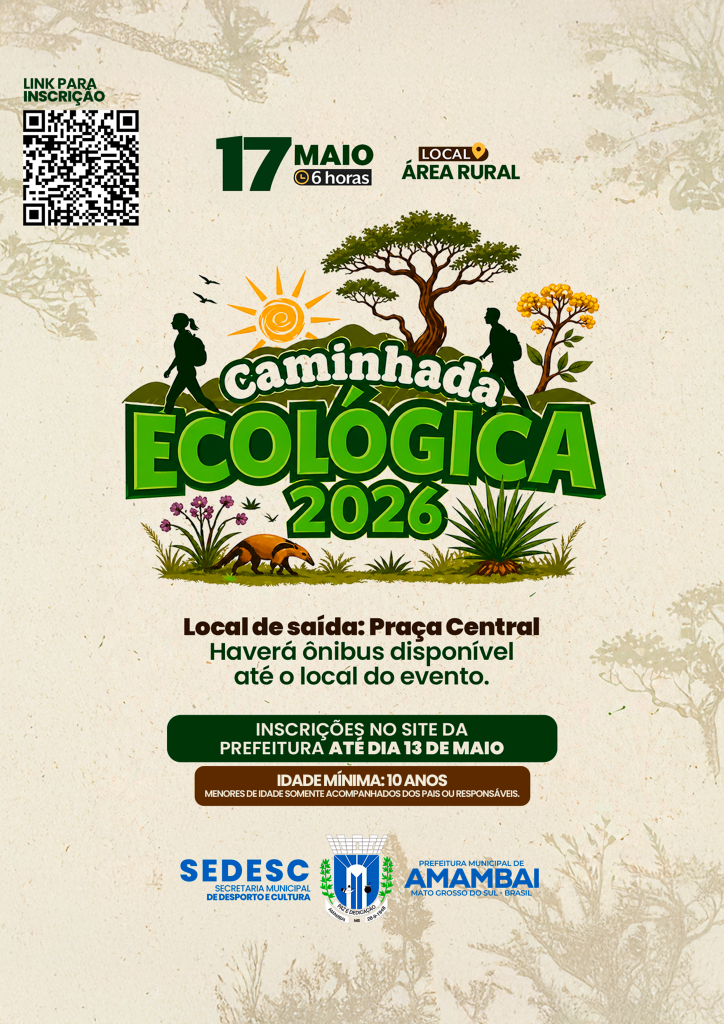 1° Caminhada Ecológica 2026 acontece no dia 17 de maio em Amambai