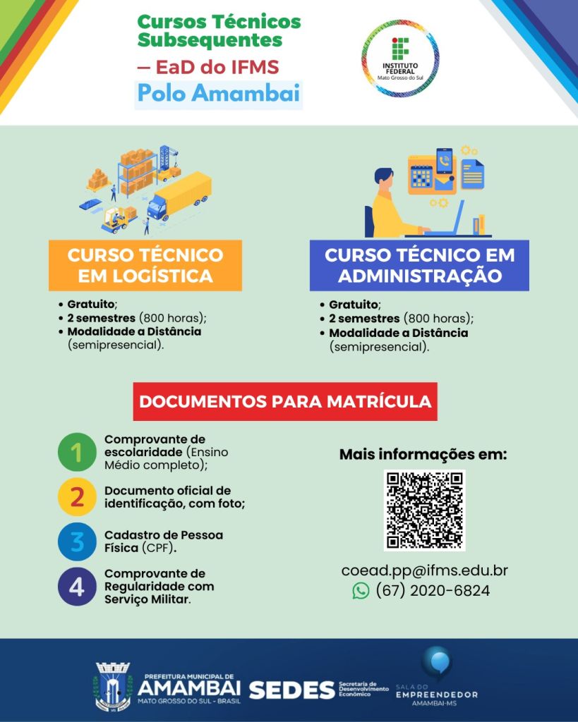 IFMS abre inscrições para Cursos Técnicos Subsequentes no Polo Amambai
