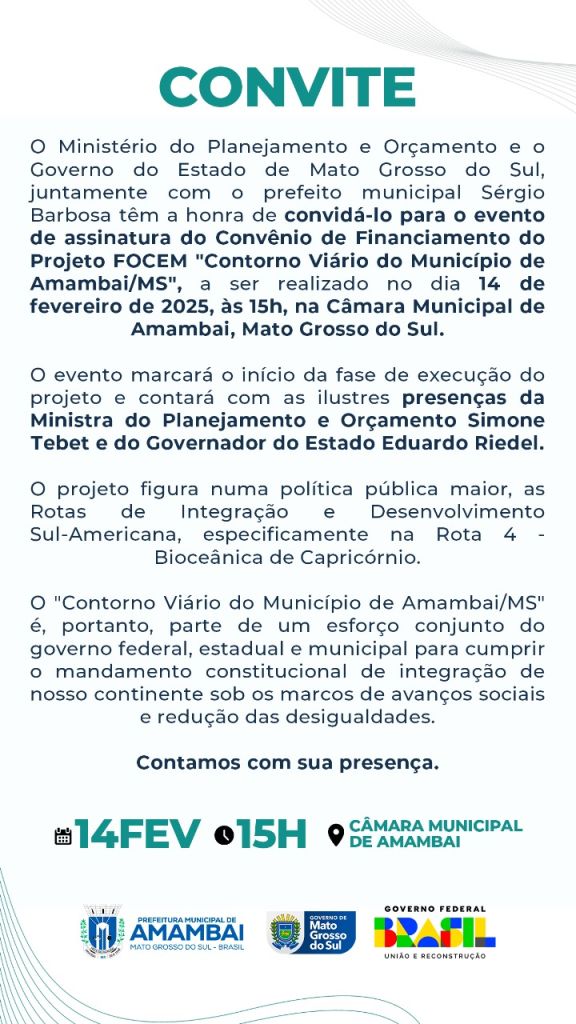 Prefeitura de Amambai recebe autoridades para assinatura do convênio de financiamento do Contorno Viário Prefeitura de Amambai recebe autoridades para assinatura do convênio de financiamento do Contorno Viário