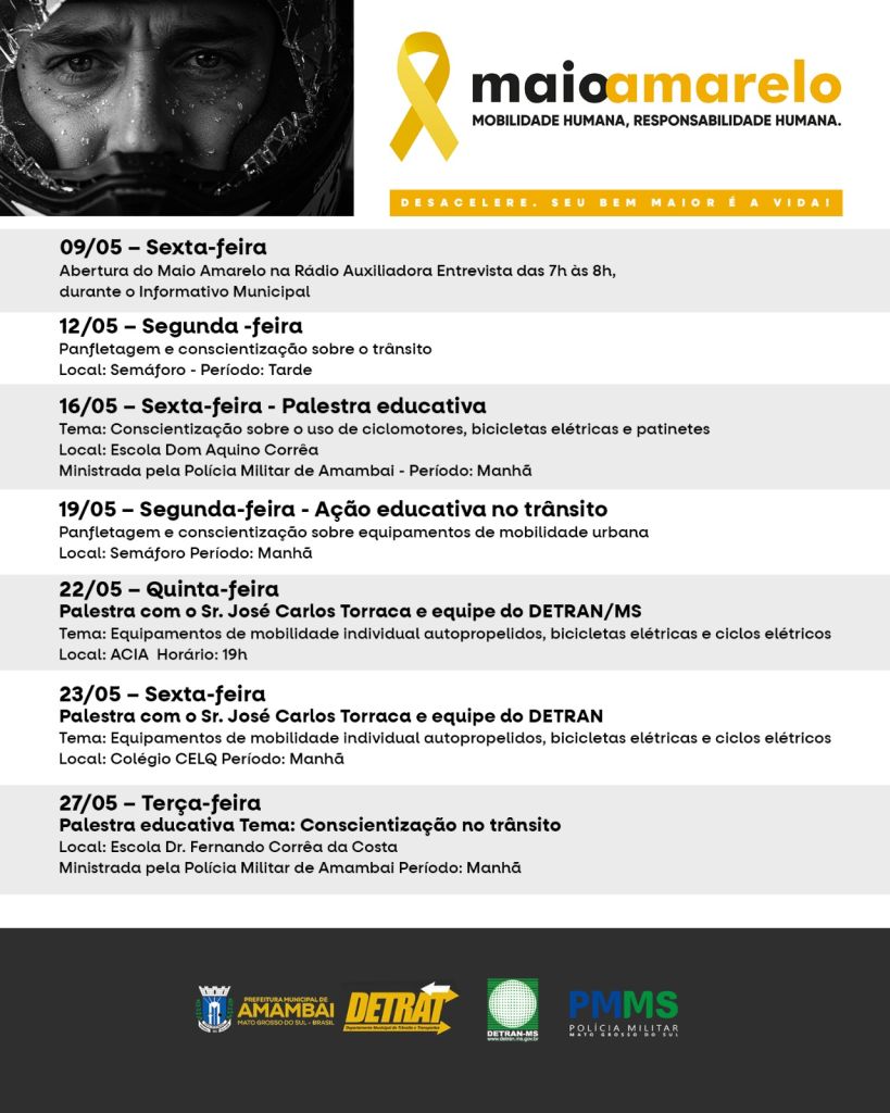 Amambai inicia programação do Maio Amarelo com foco no uso seguro de patinetes e ciclomotores Amambai inicia programação do Maio Amarelo com foco no uso seguro de patinetes e ciclomotores