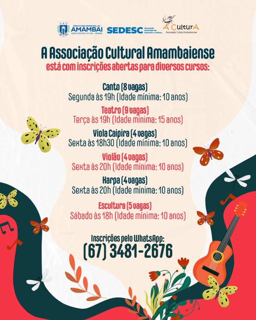 Associação Cultural Amambaiense oferece cursos gratuitos em Amambai Associação Cultural Amambaiense oferece cursos gratuitos em Amambai